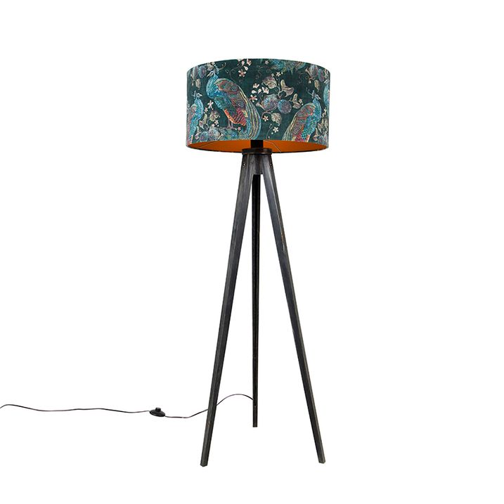 Gulvlampe stativ svart med skjerm påfugl 50 cm - Tripod Classic