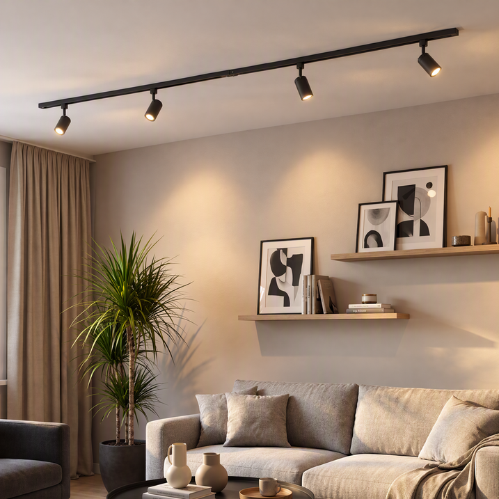 Sistema de iluminação de trilho monofásico moderno com 4 focos preto - Iconic Jeana