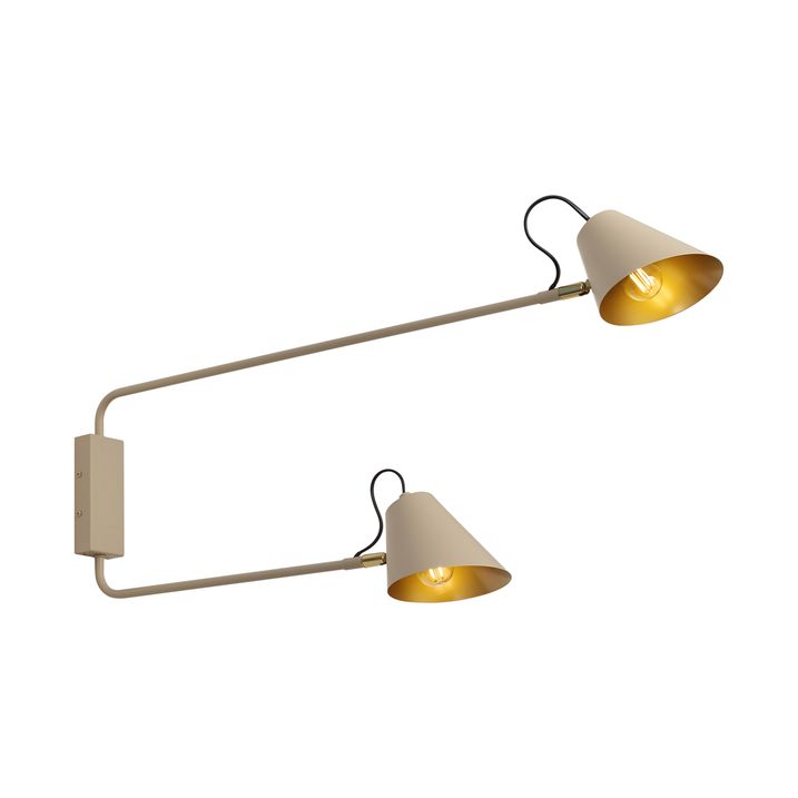 Moderne wandlamp taupe met goudkleurige binnenkant verstelbaar 2-lichts - Lune
