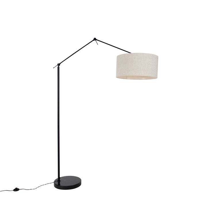 Candeeiro de pé preto com cúpula cinzento claro 50 cm ajustável - Editor