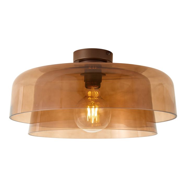 Bloom Retro Ceiling Lamp with Double Amber Glass in Brown