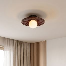 Retro Deckenleuchte Braun mit Opalglas - Lila