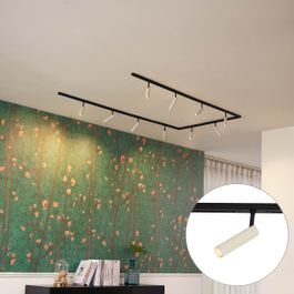 Système d'éclairage sur rail moderne avec 10 spots beige et noir monophasé - Slimline Uzzy