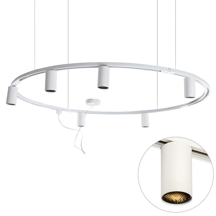 Modernes Hängeschienensystem mit 6 Strahlern weiß 1-phasig GU10 50mm - Iconic Ruby Honey