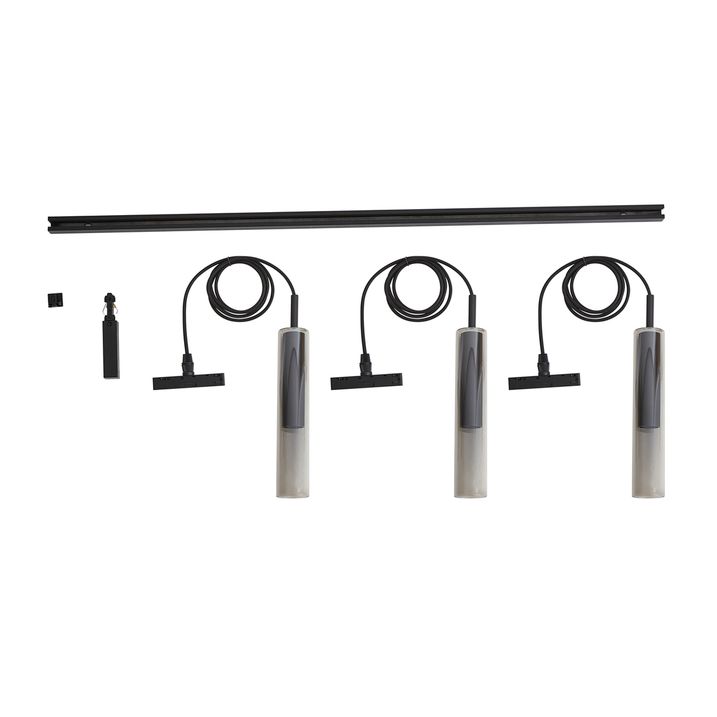 Moderne skinnesystem svart med 3 pendellamper svart med røykglass 1-fase - Slimline Loyce