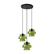Retro-Pendellampa-Svart-med-Grönt-Glas-3-ljus---Denise