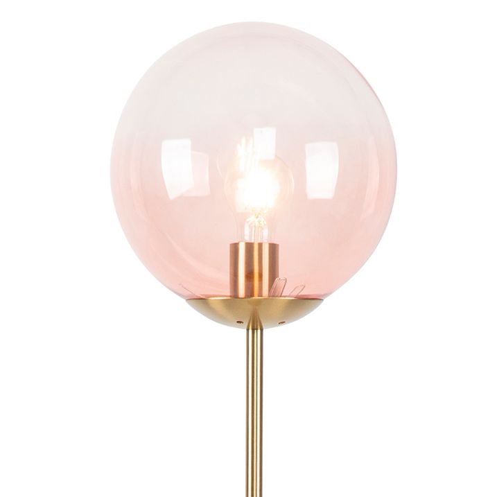 Art Deco Stehleuchte Messing mit rosa Glas - Pallon