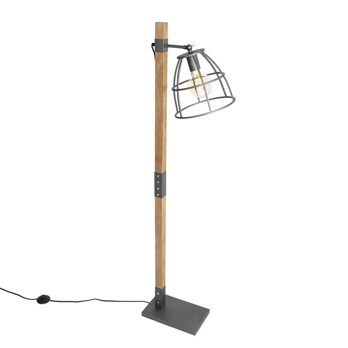 Industrijska podna lampa tamno siva sa drvetom - Artur