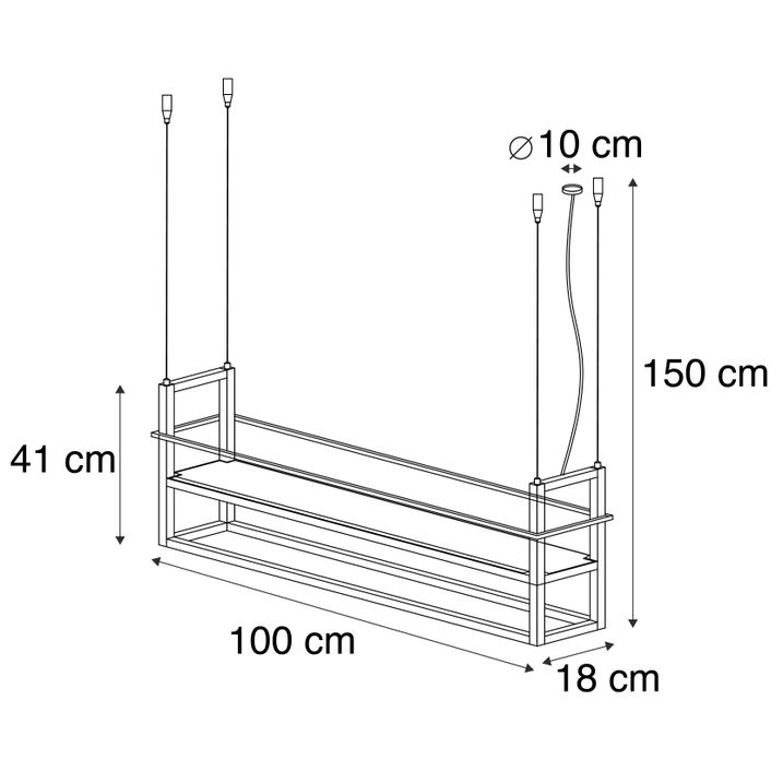 Industrijski luster crne boje sa drvetom i policom 4-svetla - Cage Rack