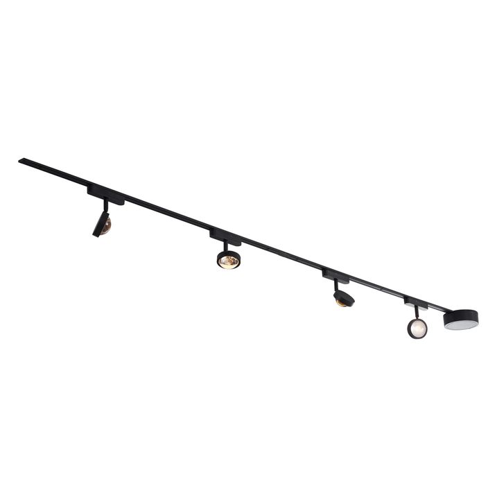 Modernt skensystem med 4 svarta spotlights 1-fas - Magnetic Lance