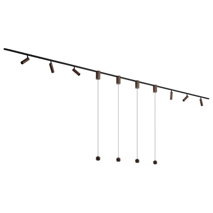 Moderne skinnesystem med 6 spots og 4 pendellamper Easylift mørk bronze 1-faset - Slimline Uzzy Tira