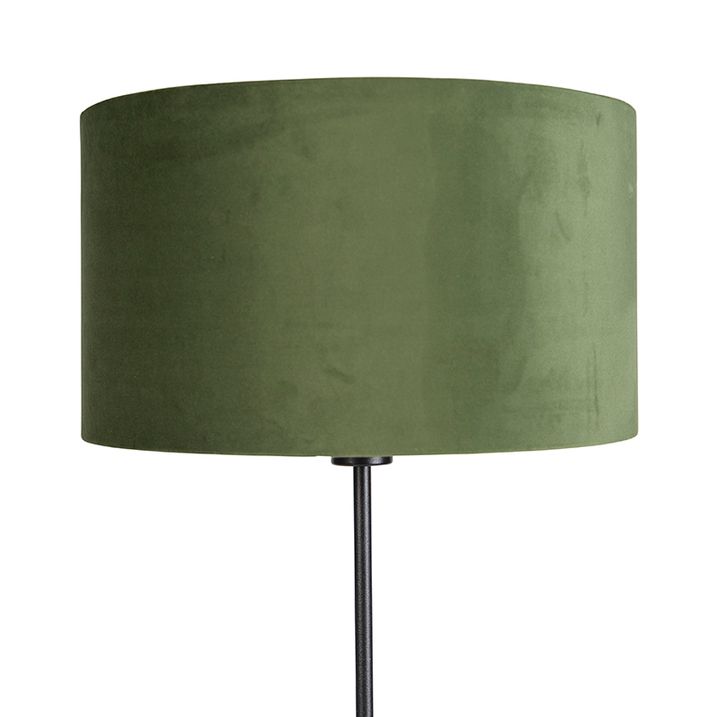Podna lampa crna sa plišanim abažurom zelene boje sa zlatom 35 cm - Parte