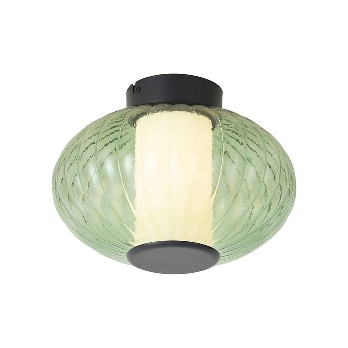 Dizajnerska stropna svetilka črna 28 cm z zelenim steklom vključno z LED 3-stopenjsko zatemnilna - Margherite
