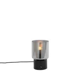 Art Deco stolní lampa černá s kouřovým sklem - Laura