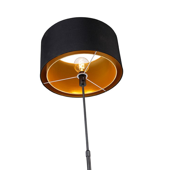 Lampada da terra moderna nera con doppio paralume dorato - Parte