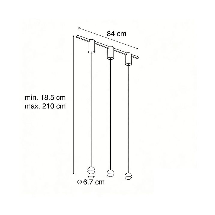 Moderne skinnesystem med 3 Easylift pendellamper svart 1-fase - Slimline Tira