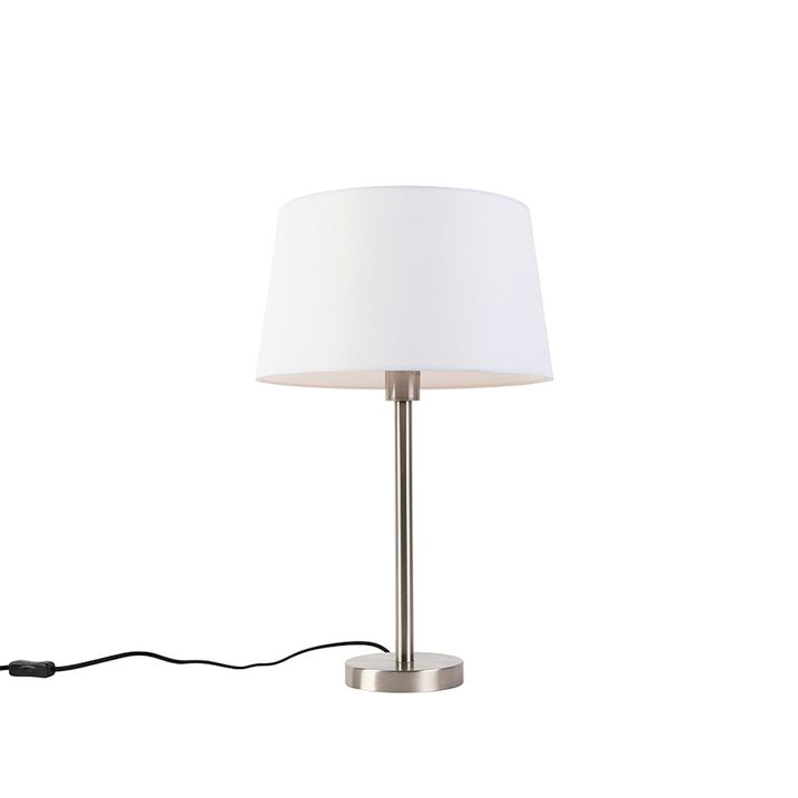 Moderna galda lampa no tērauda ar baltu abažūru 32 cm - Simplo