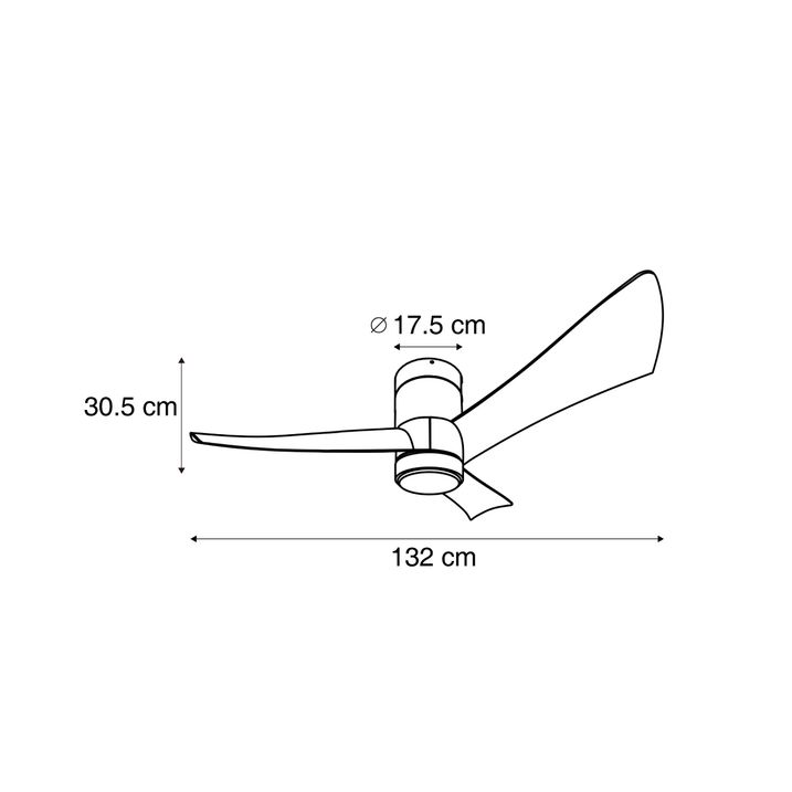 Plafondventilator zwart met walnoot hout print 132cm incl. LED dimbaar met afstandsbediening - Twist