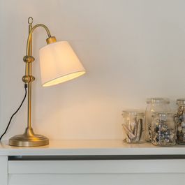 Klasická stolní lampa bronzová s bílým stínítkem - Ashley