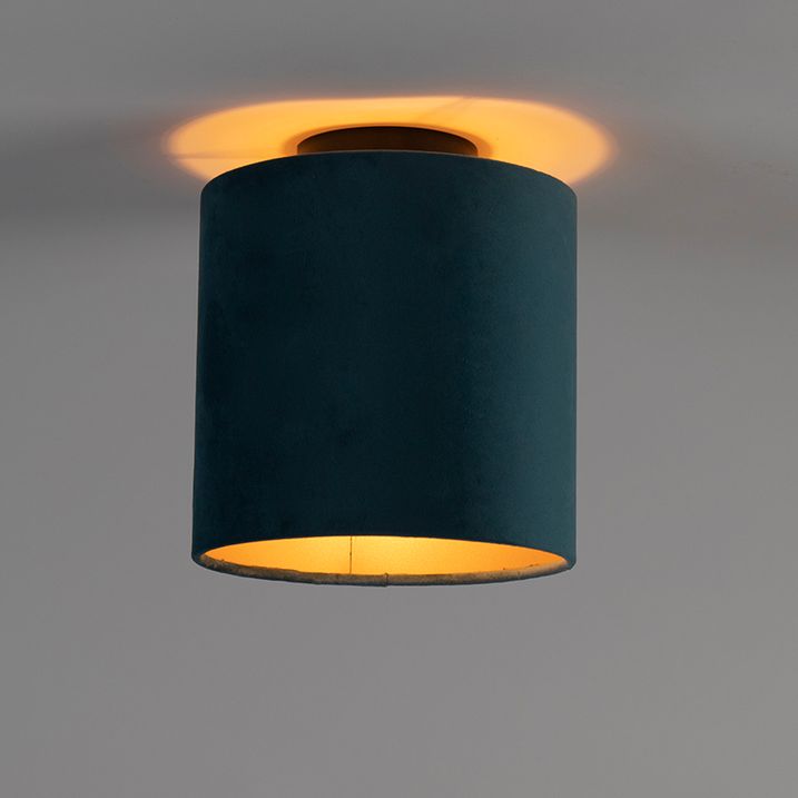 Ceiling Light With Velours Shade Blue with Gold 20 cm - Combi Black
