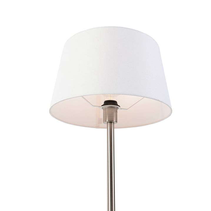 Moderna galda lampa no tērauda ar baltu abažūru 32 cm - Simplo