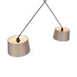 Pendelleuchte-schwarz-mit-Leinen-Schirmen-Taupe-35-cm-2-Licht---Blitz