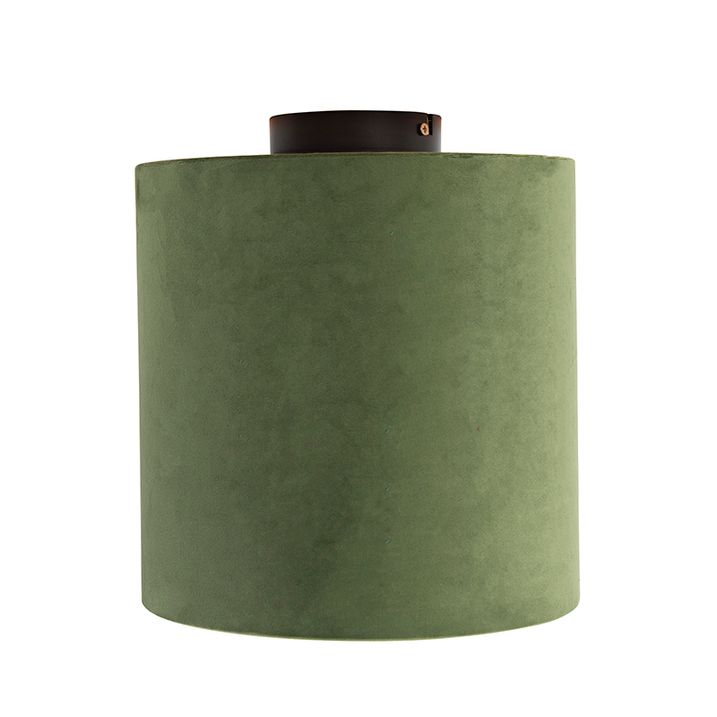Stropní lampa s sametovým stínítkem zelená se zlatem 25 cm - Combi černá