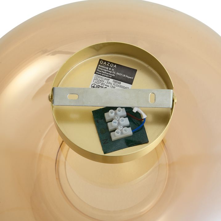 Art Deco plafondlamp messing met amber glas 40cm - Busa