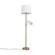 Klasická-stojaca-lampa-bronzová-látkové-tienidlo-biele-s-lampou-na-čítanie---Retro