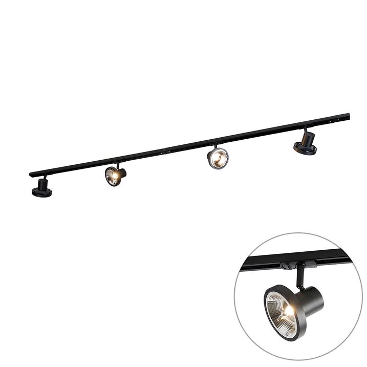 Modern railsysteem met 4 zwarte spots 1-fase 200 cm - Iconic Jeany