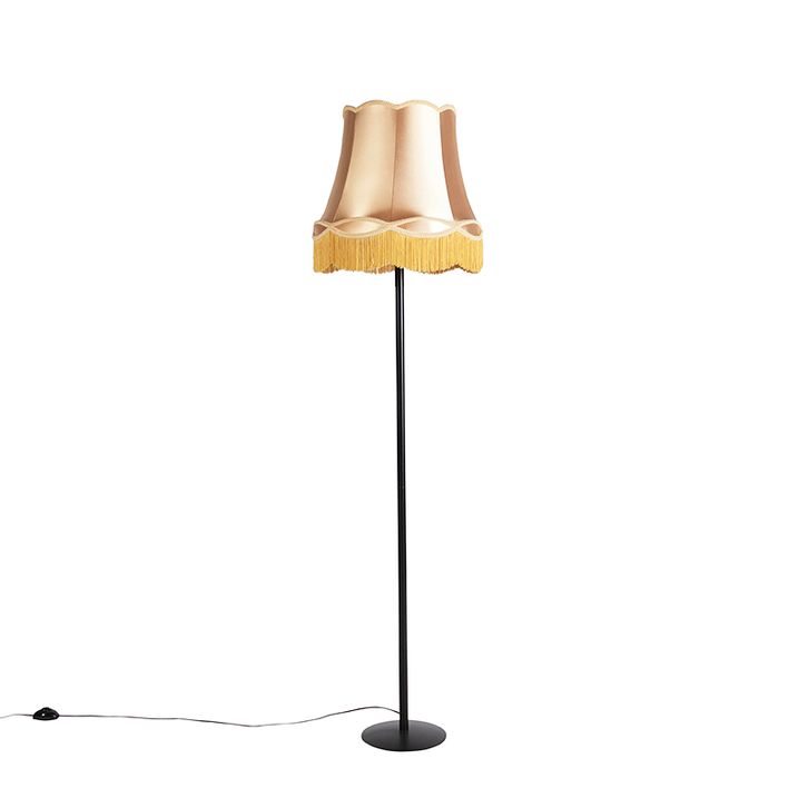 Retro podna lampa crna sa abažurom u stilu bake zlatne boje 45 cm - Simplo