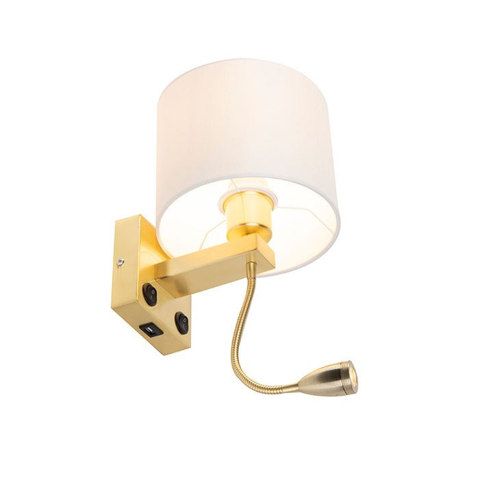 Goldene Wandleuchte USB mit weissem Schirm - Brescia Combi