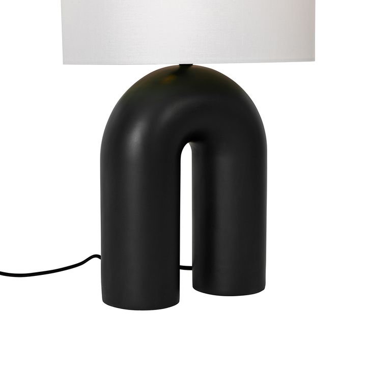 Scandinavische tafellamp zwart met witte linnen kap - Lotti