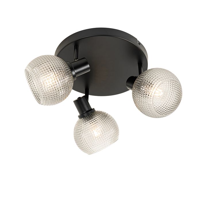 Design-Strahler schwarz mit Rauchglas 3-Licht rund - Chico