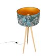 Moderní-stojací-lampa-dřevěná-s látkovým-stínítkem-černý-páv-50-cm---Tripod-Classic