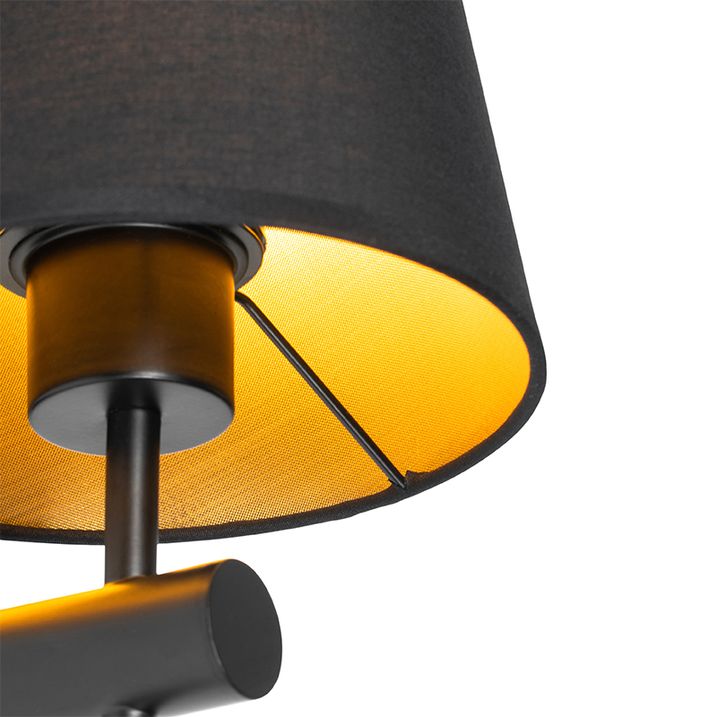 Moderne wandlamp zwart incl. kap met gouden binnenkant - Pluk