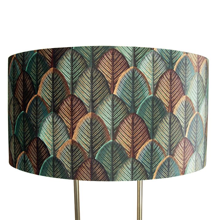 Mesingana podna lampa sa ovalnim abažurom, dizajnom lista i zlatnom unutrašnjošću 50cm - Thijmen