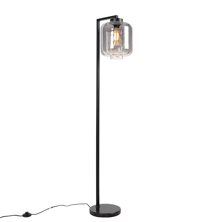Design Floor Lamp Black with Smoke Glass - Qara Down