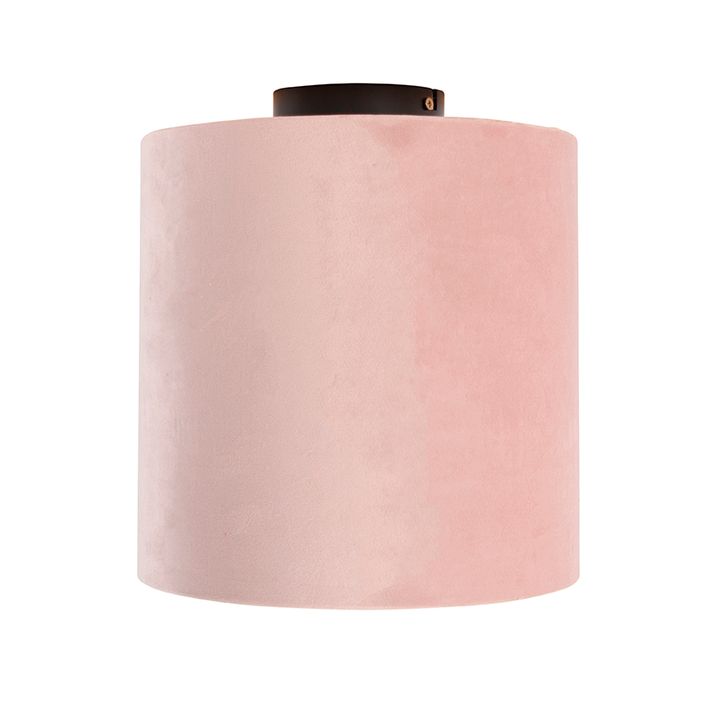 Stropní svítidlo s sametovým stínítkem starorůžová se zlatem 25 cm - Combi černá