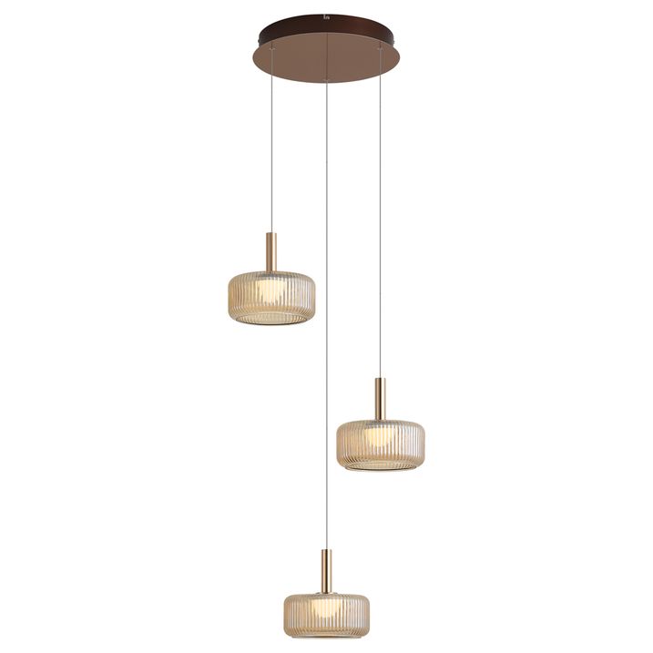 Design hanglamp roségoud met amber glas incl. LED 3-staps dimbaar 3-lichts Easylift - Fiera
