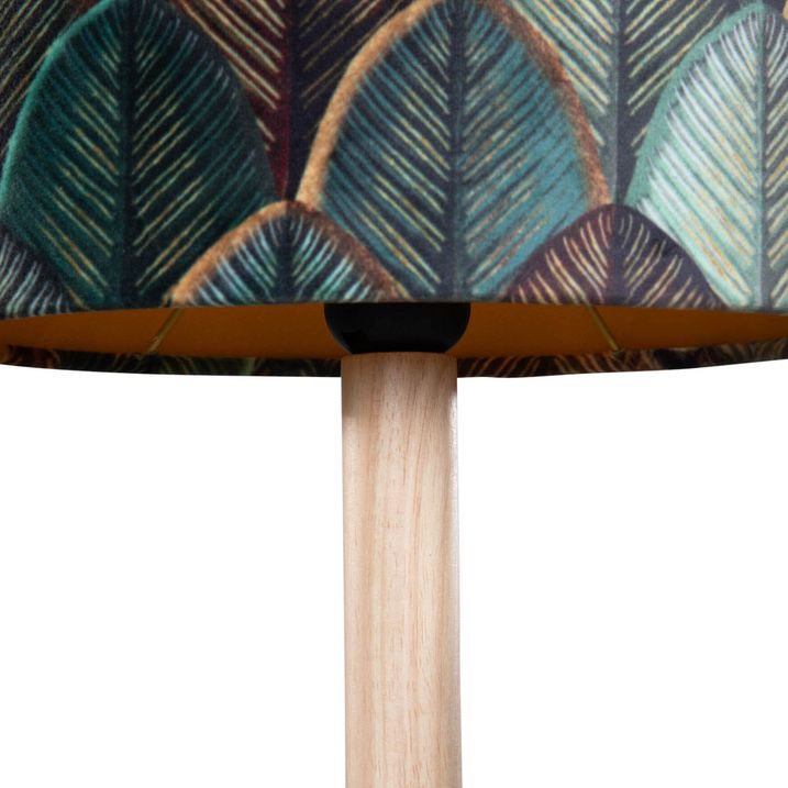 Stolní lampa dřevěná s oválným sametovým stínítkem s designem listů 25 cm - Mels