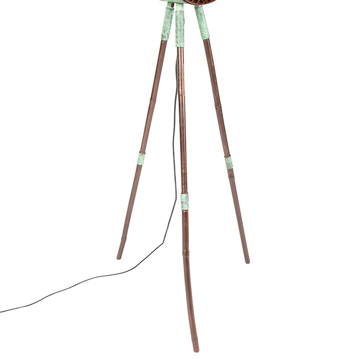 Vintage Floor Lamp on Bamboo Tripod Green with Copper - Barrel