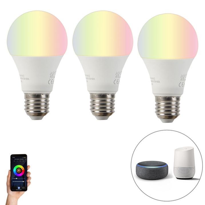 Inteligentná sada 3 žiaroviek E27 RGBW LED A60 9W 800lm 2200-4000K