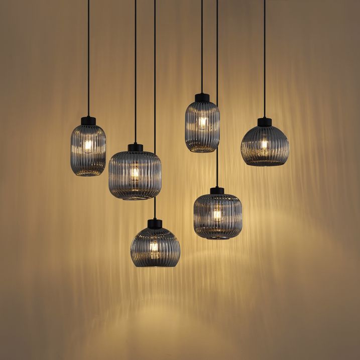 Smart Pendant Lamp Black with Smoke Glass 6-Lights Incl. WiFi A60 - Ana