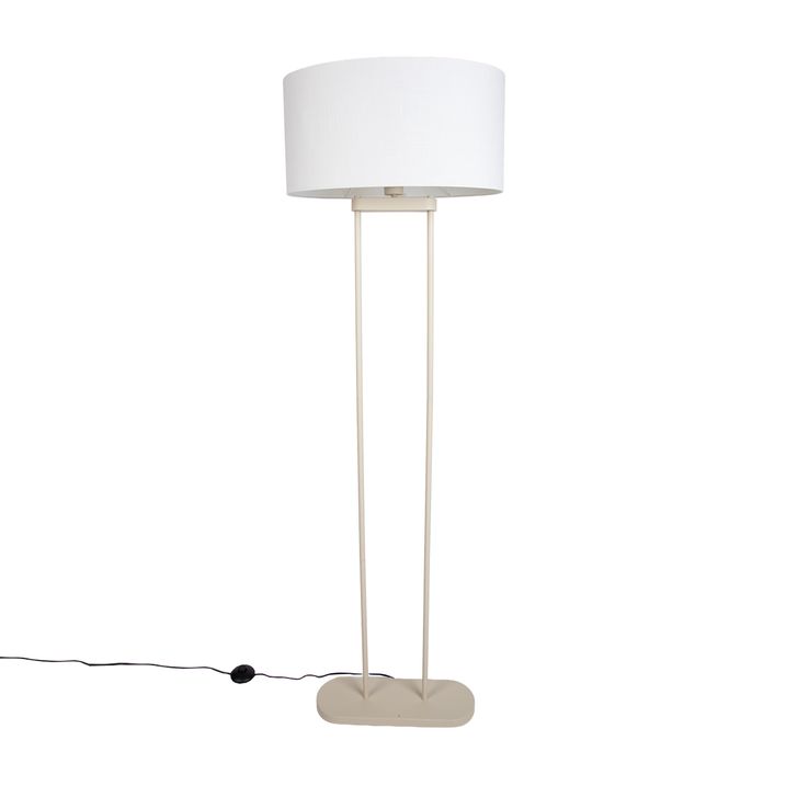 Beige floor lamp with linen white oval shade 50cm - Thijmen
