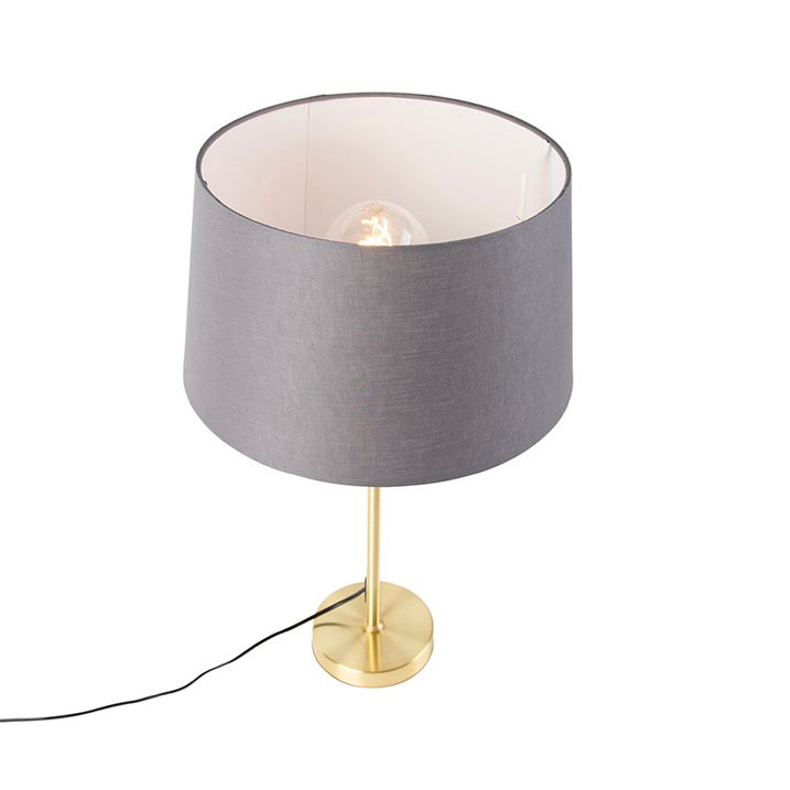 Stolní lampa zlatá/mosazná s šedým lněným stínítkem 35 cm - Parte