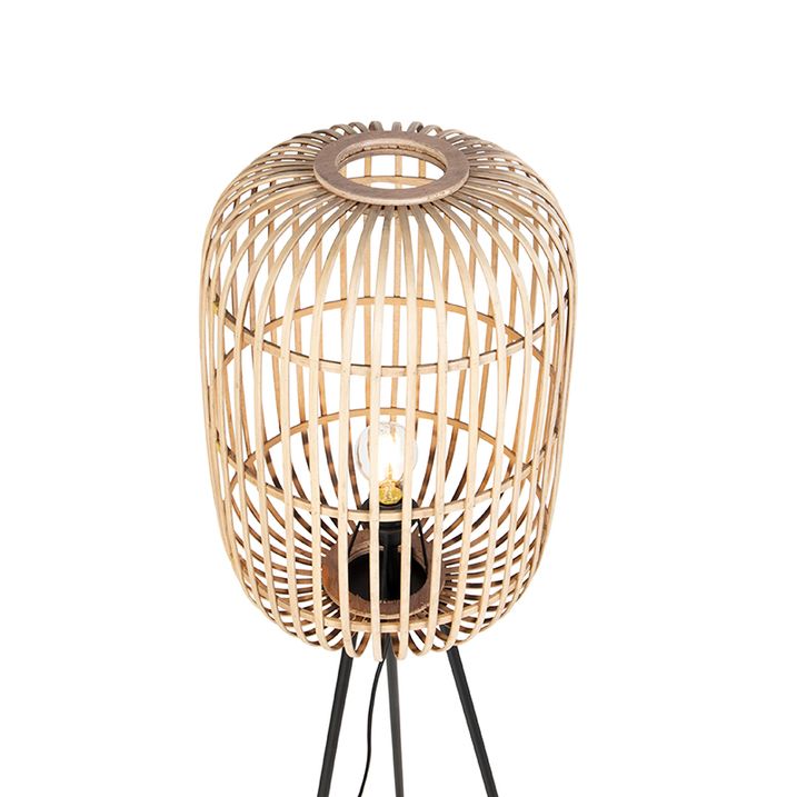 Country Floor Lamp Black with Rattan - Manila