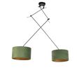 Hengende-lampe-sort-med-grønne-og-gullfløyelslampeskjermer-35-cm-2-lys---Blitz