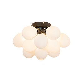 Plafón Art Deco negro con cristal opalino 3-luces - Uvas