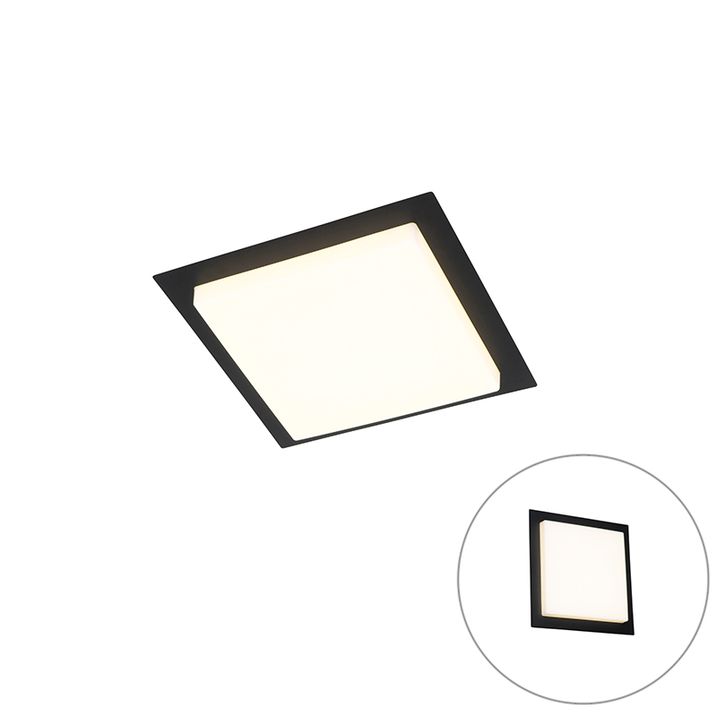 Plafonnier moderne noir carré avec LED IP44 - Lys